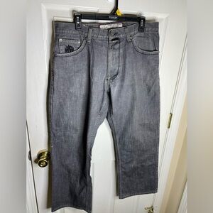 Vintage Y2K Artful Dodger Embroidered Death Dance Gray Denim Jeans 36x32 Baggy